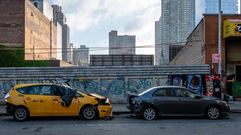 New York, USA - June 6, 2019: broken car on the roadside - imag